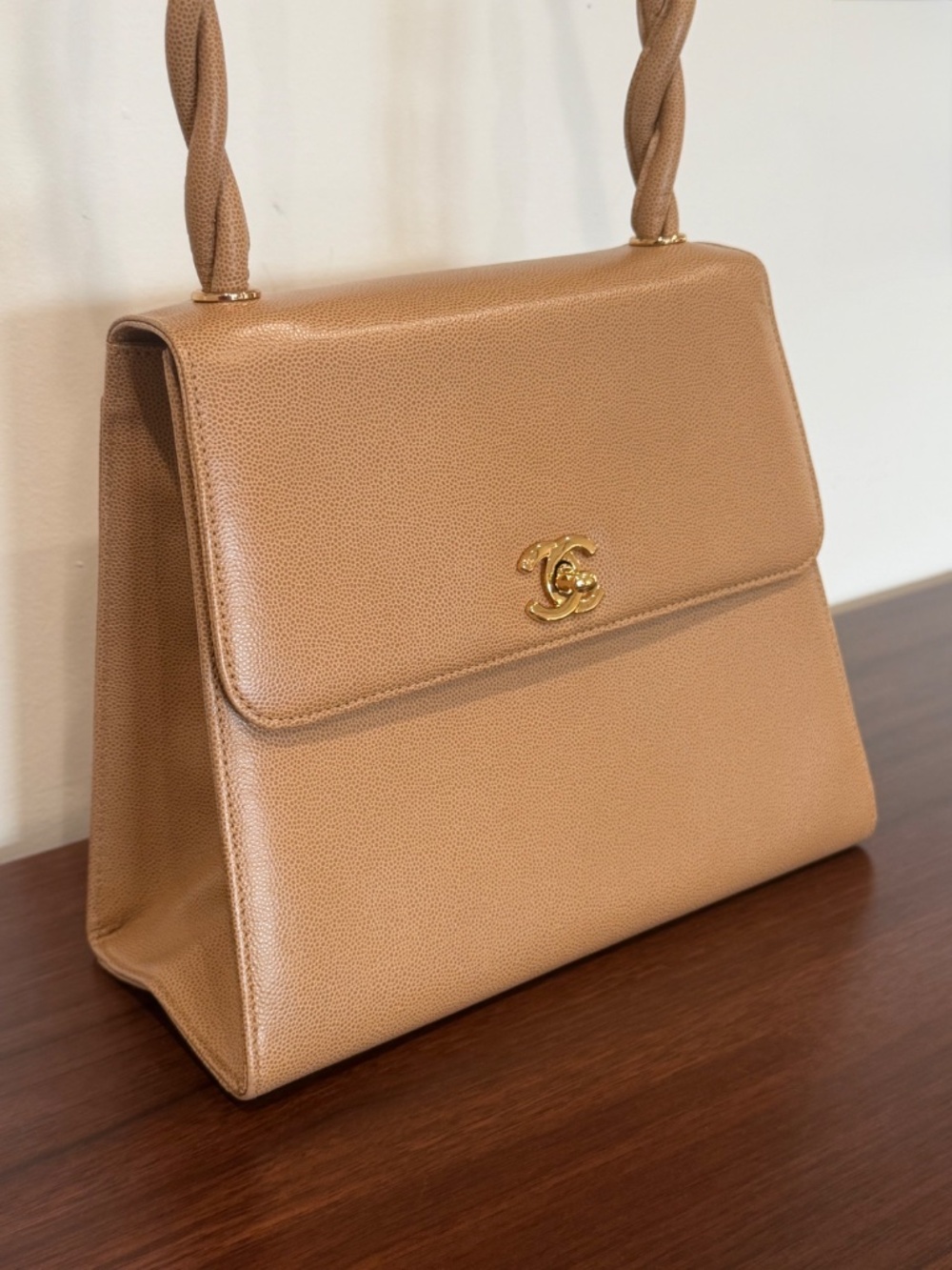 Chanel Vintage Matelassé Caviar Crossbody — Beige